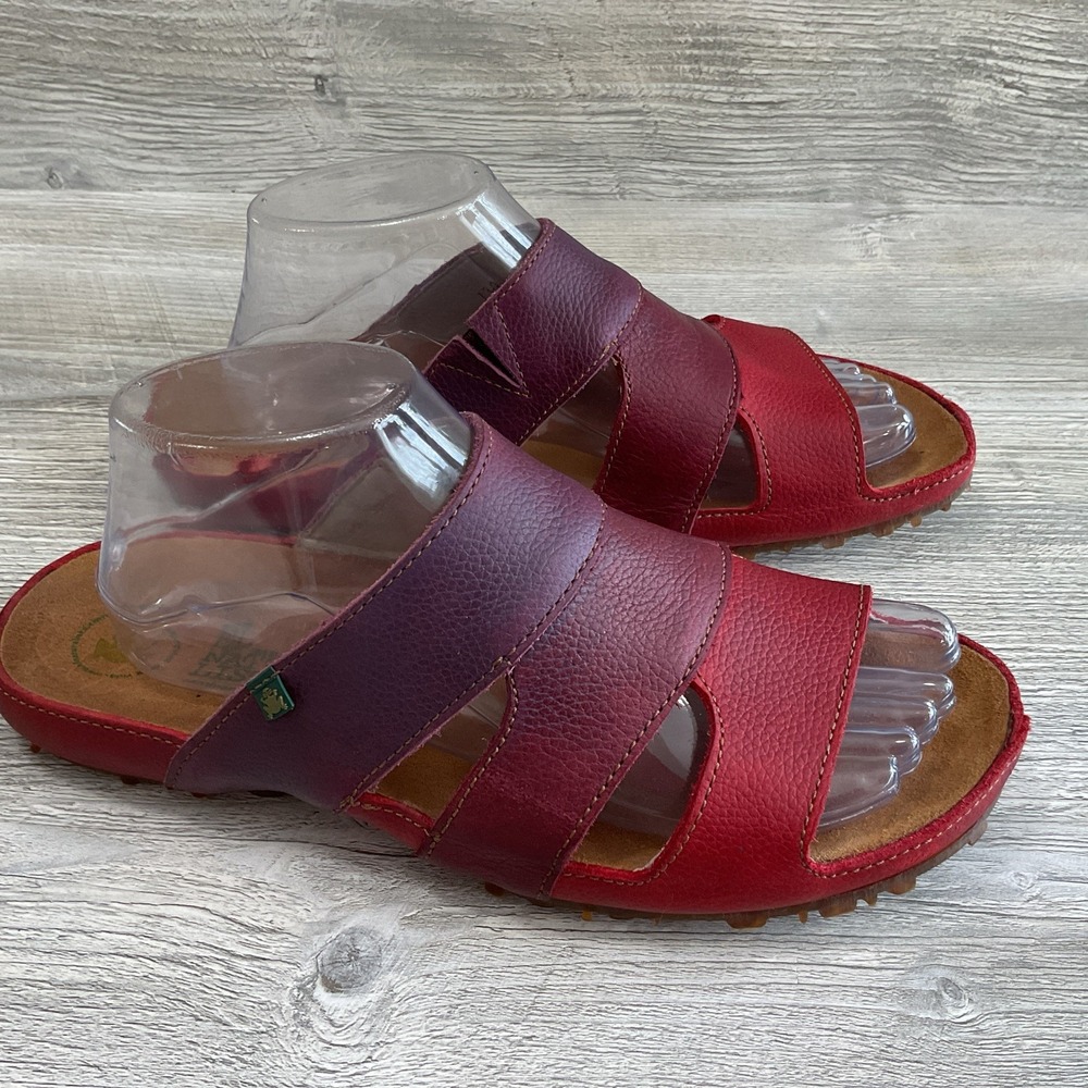 El Naturalista Burgundy Red Leather Slide Sandals Women's Size 10 US 41 EU
